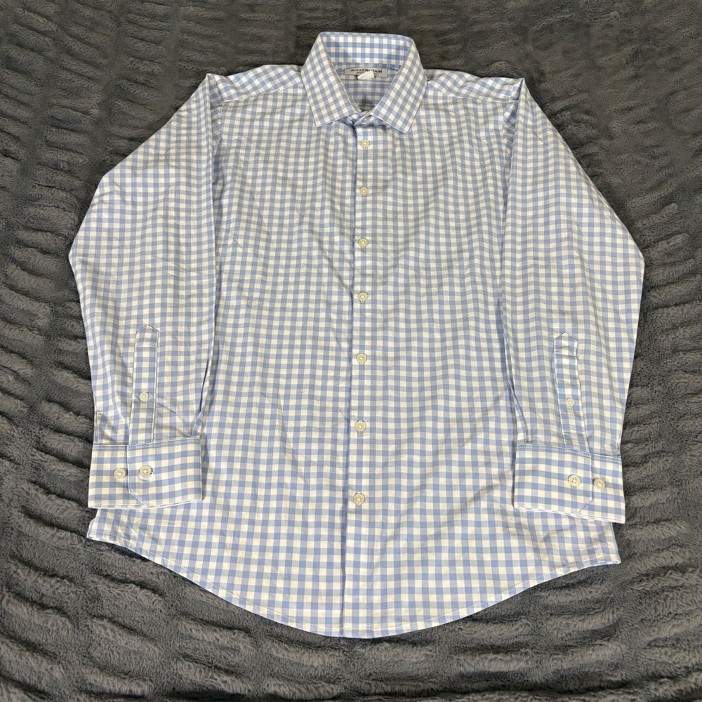 Mizzen+Main Trim Fit Gingham Performance Dress Shirt Blue White LEE-S20-46004 L